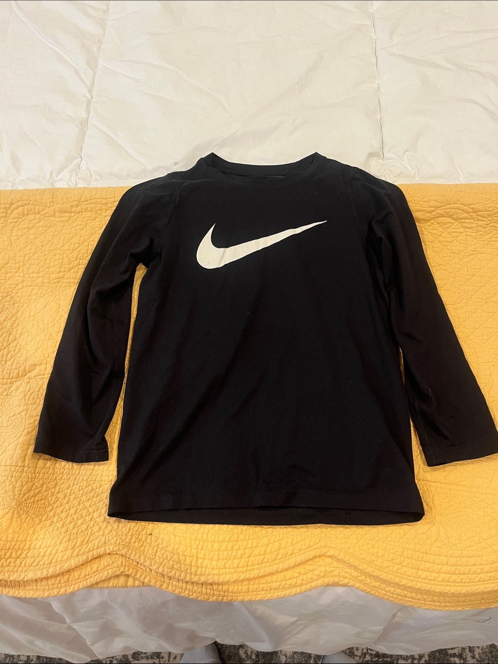 Nike Black Long-Sleeve Kids Tee with White Swoosh Logo